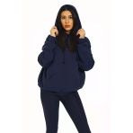 Kore Model Yıldız Baskılı Kanguru Cepli Kadın Sweat Lacivert