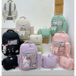 Kore Tarzı Okul Çantası+Beslenme+Kalem Çantası 3'lü Set - 6GA-Pembe