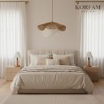 KorFam BREEZE Modeli Kahverengi & Beyaz Avize & Abajur Set - Hasır El Yapımı Bohem Avize 2'li Ahşap Ayaklı Rustik Abajur Set - Beyaz - Kahverengi