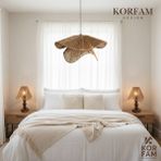 KorFam BREEZE Modeli Koyu Kahverengi Avize & Abajur Set - Hasır El Yapımı Bohem Avize 2'li Ahşap Ayaklı Rustik Abajur Set