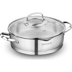 Korkmaz 24 x 7 cm Inox Pilav Tenceresi Cam Kapaklı Ergonomik Saplı Çelik Kaplama