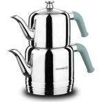 Korkmaz Çaydanlık 18/10 Paslanmaz Çelik Tripleks Taban Cam Kapak 1.1+1.9 Litre Isıya Dayanıklı