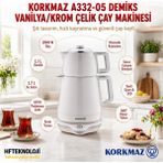 Korkmaz Demiks Vanilya Krom 2000 W Çelik Çay Makinesi - Beyaz