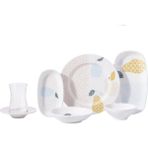Korkmaz Doğa Collection 26 Parça Desenli Kahvaltı Takımı 6 Kişilik Renkli Porselen Set
