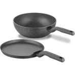 Korkmaz Gri 26+28 cm 2'li Granit Krep ve Wok Tava Seti