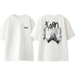 Korn Dikenli Teller Tasarım Sırt Baskılı Pamuk Beyaz Oversize T-Shirt