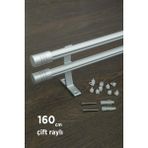 Kornişli Metal Rustik Mat Gri Venti 20MM Çift Raylı Perde Askısı, Rustik Borusu, Metal Korniş - 160