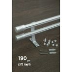 Kornişli Metal Rustik Mat Gri Venti 20MM Çift Raylı Perde Askısı, Rustik Borusu, Metal Korniş - 190
