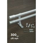 Kornişli Metal Rustik Mat Gri Venti 20MM Çift Raylı Perde Askısı, Rustik Borusu, Metal Korniş - 300
