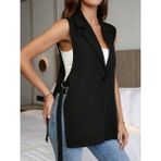 Korpe Elektro Korpeelektro Kadın Kolsuz Yakalı Önden Düğmeli Belden Kuşaklı Atlas Ceket - L - XL - Siyah