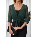 Korpeelektro Kadın Fakir Kollu Önden Bağlamalı Kısa Şifon Bolero Ceket - 2XL - 3XL - Yeşil