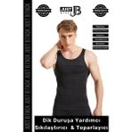 #korseatlet Göbek Sıkılaştırıcı Dik Duruş Vücut Bel Göğüs Toparlayıcı Kolsuz Erkek Korse Atlet - Siyah
