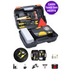 Kortec Profesyonel Basınç Göstergeli Kompresör Oto Araç Lastik Şişirme Pompası ve Tamir Seti 150 Psi-12V