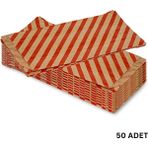 Körüklü Kraft Kese Kağıdı, Kırmızı Verev Desenli Şamua Hediye, Ambalaj Poşeti, 15X33 Cm, 50 Adet