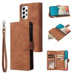 Koruyucu Vaka Samsung Galaxy ile Uyumlu Cüzdan Kılıfı A53 5G, Premium yumuşak Pu Deri Fermuar Flip Folio Cüzdan Bilek kayış kartı yuvası Kickstand koruyucu kasa Akıllı telefon ince kapak kabuğu(Brown)