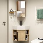 Köşe Banyo Lavabosu, Saklama Dolabı ve Aynalı, Duvara Monte Seramik Lavabo, Ev, Mutfak, Çamaşır Odası için, 45 cm/17,7 inç Yer Tasarruflu Tasarım