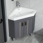 Köşe Banyo Lavabosu, Yerde Lavabo, Saklama Kabı ile Köşe Seramik Evye, Banyo Vanity Dolabı, Küçük Alan için, Tek Daire (56 cm/22 inç)