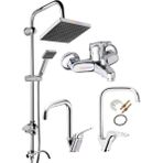 Köşe Boru 4’lü Set Robot Yağmurlama Tepe Duş Seti - Banyo - Lavabo - Eviye - Krom