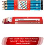 Köşeli Mercanlı Kurşun Kalem 12'li + Faber-Castell Kırmızı Kopya Kalemi 12'li