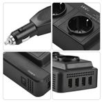 kosingna 200W Araba Güç Çevirici AC 220V Dönüştürücü 2 AC Çıkışlı 4 USB Bağlantı Noktası Açma/Kapatma Anahtarı Güvenli Koruma Telefon Dizüstü Bilgisayar için Taşınabilir Araç Şarj Adaptörü Elektrik
