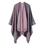 kosingna Kadın Panço Eşarp Hırka Çizgili Vintage Sıcak Pelerin Şal Uzun Atar Pashmina Dış Giyim