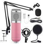 kosingna USB Kondansatör Mikrofon Seti Tak ve Çalıştır Alı Braket ile Profesyonel/Canlı Yayın/Oyun/Toplantı/Podcast/Röportaj (Pembe)
