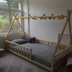 Köşk Mobilya Rüya Doğal Montessori Bebek ve Çocuk Karyolası Kızılderili Model tüm Ölçülerde - 70 x 140 cm - Ahşap