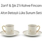 Kosova Altın Detaylı 2’li Kahve Fincanı Seti – Lüks Porselen Türk Kahvesi Fincanı-Şık Hediye Fincan Takımı - KARE