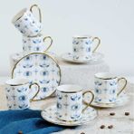Kosova İST-134 Porselen Evil Eye 6 Lı Kahve Fincan Seti 90 cc - 90 ml - Beyaz