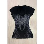 Köstebek Gothic Style Angel Wings Siyah Kısa Kollu Bluz
