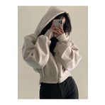 Köstebek Harajuku Kawaii Gri Melanj Crop Kapşonlu Sweatshirt
