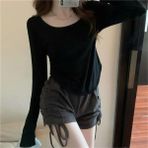Köstebek Siyah Basic Uzun Kollu Crop Pamuk Normal Yaka Günlük Kalıp Kadın Bluz - XL