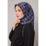 Kot Mavi Mini Yonca Desen Twill İpek Eşarp