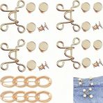 Kot pantolon için 6 set dikilmez bel korsesi klipsi, ayarlanabilir yeniden kullanılabilir kemer düğmeleri, elbise ve etek için, 4 metal broş + 2 dekoratif iğne - giyim için moda aksesuarları.