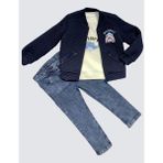 Kot Pantolonlu Pilot Mont Uzun Kollu Penye Sweat 3lü Erkek Çocuk Takımı Lacivert - 6 Yaş