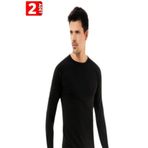 KOTA Erkek Termal 2'Li Paket,%100 Pamuk, Battal, Üst Uzun Kol, Siyah, 2XL