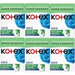 Kotex Natural Gece Hijyenik Ped 6x14'lü – %100 Pamuk, Hipoalerjenik, Nefes Alabilir, Ultra İnce ve Ekstra Korumalı