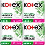Kotex Natural Uzun Hijyenik Ped 16'lı Pamuklu Yüksek Emicilik ve Konfor Sunar