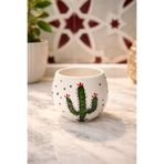 Kotium Ceramics KAKTÜS DESENLİ Özel Kabartmalı Tamamıyla El Yapımı ÇOK AMAÇLI SERAMİK ŞEKERLİK - SAKSI