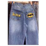 KOTOLOG Batman Kot Jeans Arka Cep Nakışlı Düz Renk Baggy Pantolon