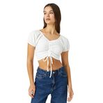 Koton 000 Kadın Beyaz Bağlama Detaylı Crop T-shirt