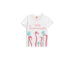 Koton 000 Kız Bebek Simli Beyaz Flamingo Baskılı Kısa Kollu Bisiklet Yaka T-shirt