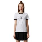 Koton 001 Kadın Kırık Beyaz Baskılı Tişört Kollu Bisiklet Yaka Biye Detaylı T-shirt