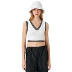 Koton 001 Kadın Kırık Beyaz Crop Atlet V Yaka Ribanalı Şerit Detaylı T-shirt
