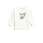 Koton 002 Kız Çocuk Ribbanalı Parlak Kalp Baskılı Bisiklet Yaka Ekru Sweatshirt