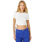 Koton 010 Kadın Crop Büzgülü Kısa Kollu Ekru T-shirt