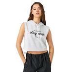 Koton 027 Kadın Gri Crop Atlet Kapüşonlu Slogan Baskılı Kolsuz T-shirt