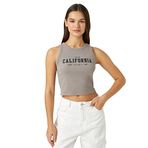 Koton 031 Kadın Gri Crop Atlet California Baskılı Bisiklet Yaka T-shirt