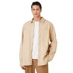 Koton 050 Erkek Oversize Uzun Kollu Cep Detaylı Bej Gömlek