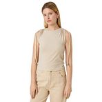 Koton 050 Kadın Bej Crop Kolsuz Omzu Büzgü Detaylı T-shirt
